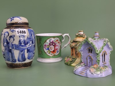 Lot 1486 - Two Staffordshire porcelain cottage pastille...