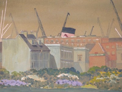 Lot 1492 - Piers Escritt (20th century), 'Docklands/Pool...