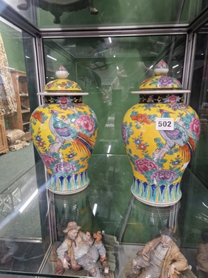 Lot 502 - A pair of Japanese yellow ground baluster...