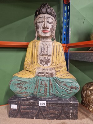 Lot 509 - A carved and painted wood figure of the Buddha