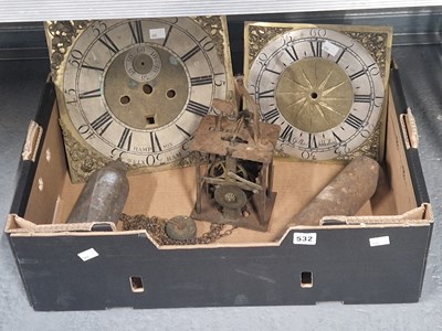 Lot 532 - Two long case clock faces, weights and a...