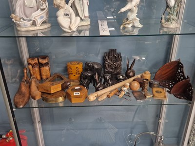 Lot 558 - Carved wood animals, Mauchline wares, shoe...