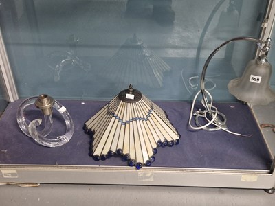 Lot 559 - A Tiffany style leaded glass shade, a tubular...