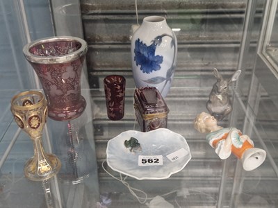 Lot 562 - Four Bohemian ruby glass wares, three...