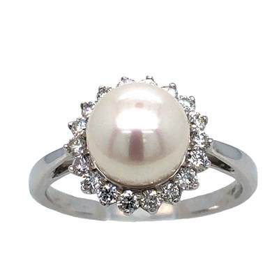 Lot 1005 - A pearl and round brilliant-cut diamond halo...