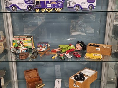 Lot 640 - A boxed clockwork motorcyclist, die cast toys,...