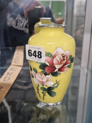 Lot 648 - An Ando Jubei yellow ground cloisonne vase...