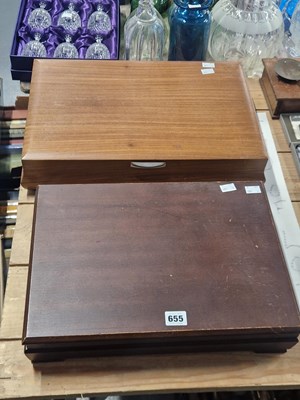 Lot 655 - Two wooden canteens of kings pattern...