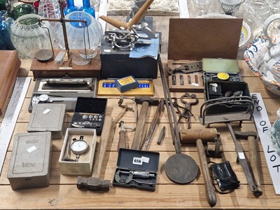 Lot 656 - Boxed and loose tools, a chemical balance,...