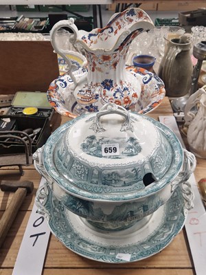 Lot 659 - An Amherst pattern wash jug and bowl together...