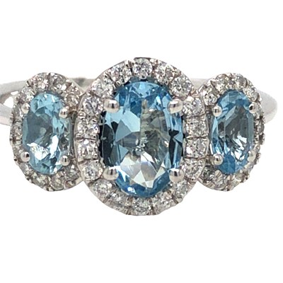 Lot 1036 - A hallmarked 9ct white gold trilogy cluster...