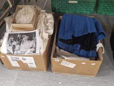 Lot 687 - 1950s wedding dress and lace, a lady's blue...