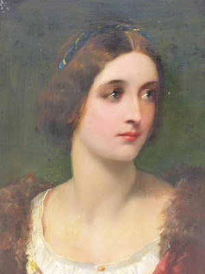 Lot 1523 - 19th century, portrait of a lady wearing a fur...
