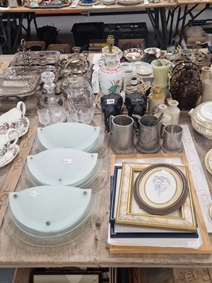 Lot 726 - Three Art Deco glass wall lights, framed...