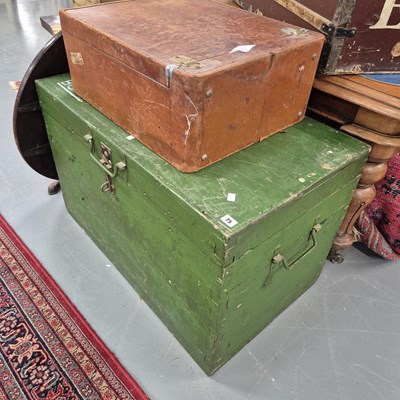 Lot 75 - A large trunk and suitcase. Trunk is H 60 W 92...