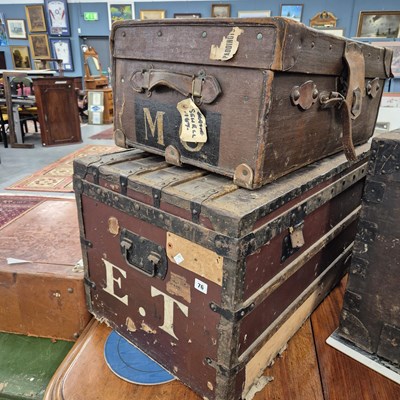 Lot 76 - Two large cabin trunks. Largest H 48 W 100 D...