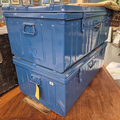Lot 79 - Two metal cabin trunks. H 39 W 99 D 55cm each