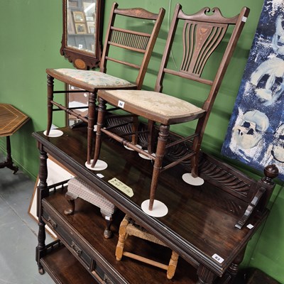 Lot 84 - A pair of bedroom chairs and two stools.