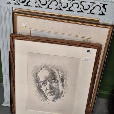 Lot 88 - Drawings, watercolours and a mirror.