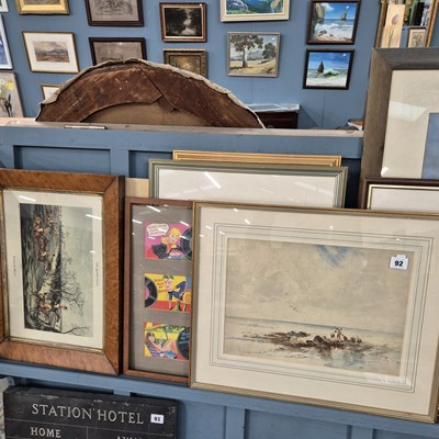 Lot 92 - Watercolours, and various prints etc.