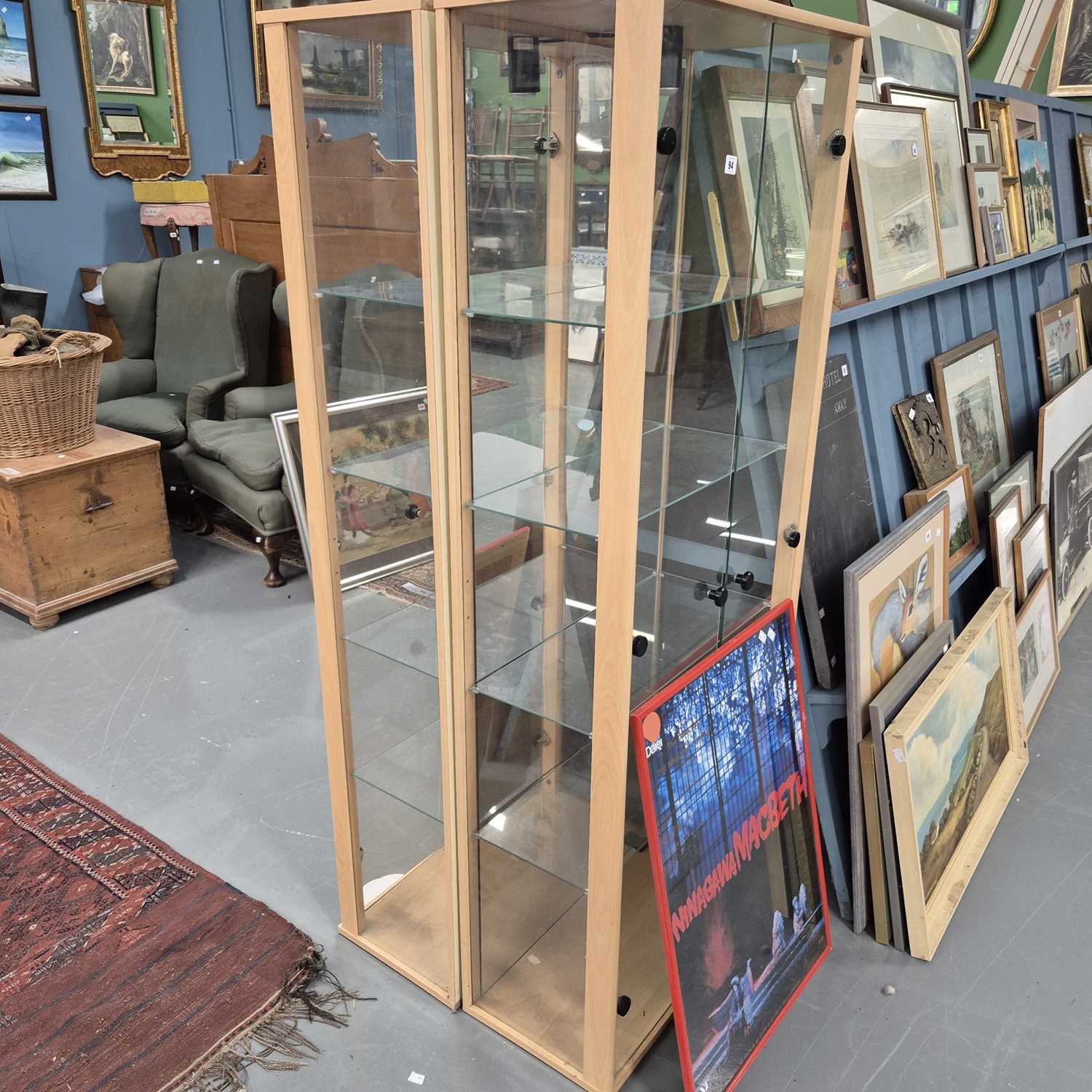 Lot 94 - A pair of display cabinets. H 168 W 65 D 33cm