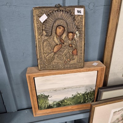 Lot 96 - A Russian icon and a small oil painting