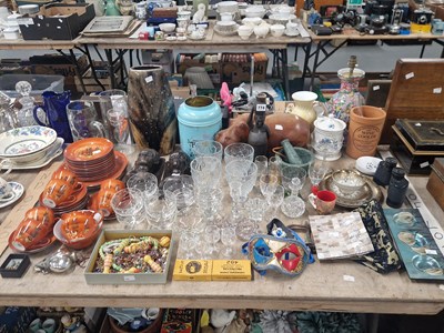 Lot 774 - A wooden hippo carving, drinking glass, a...