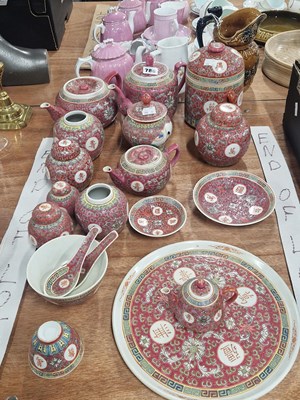 Lot 786 - A collection of Canton pink ground porcelains