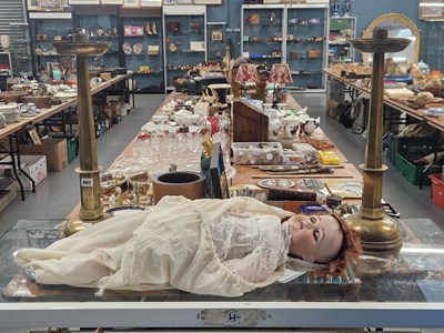 Lot 801 - A pair of brass hexagonal column candlesticks....