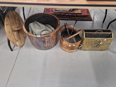 Lot 821 - A copper with a wooden cover, a coal scuttle...