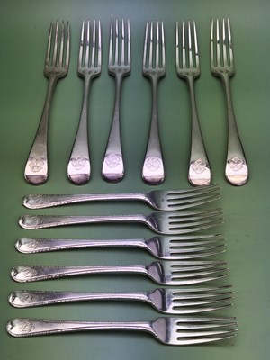 Lot 1617 - A set of six Old English pattern table forks...