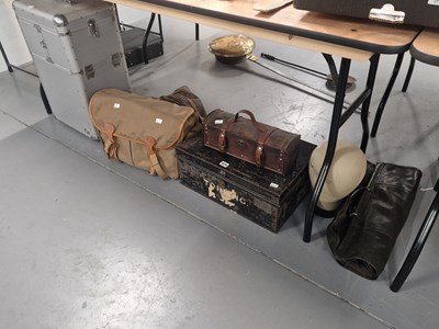 Lot 829 - An aluminium suitcase, an iron strong box, a...