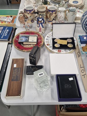 Lot 866 - 1980s county cricket plates, a glass camera,...