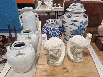 Lot 873 - Two Chinese blue and white covered jars, a...