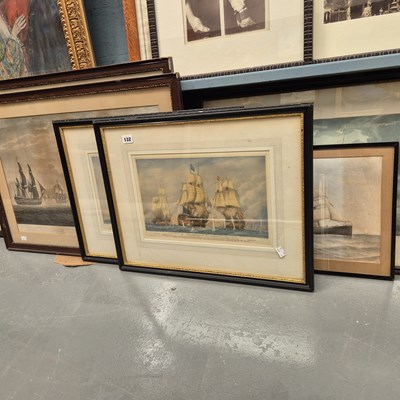 Lot 132 - A group of antique prints. Naval scenes and...