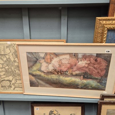 Lot 136 - A map and a watercolour monogrammed FC.