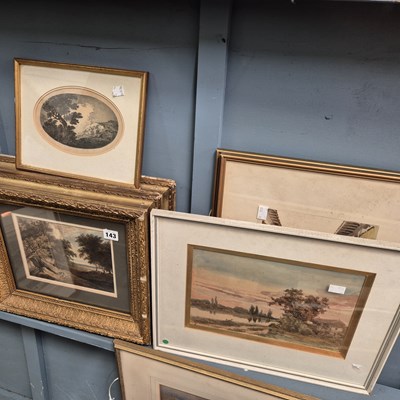 Lot 143 - A watercolour and various prints.