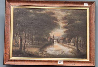 Lot 163 - Oil paintings to include a Dutch winter scene,...