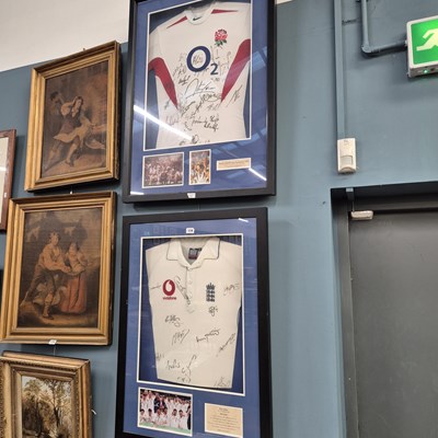 Lot 174 - Two framed signed sports shirts.