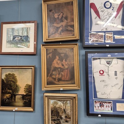 Lot 175 - Two 19th century colour prints and a small oil...