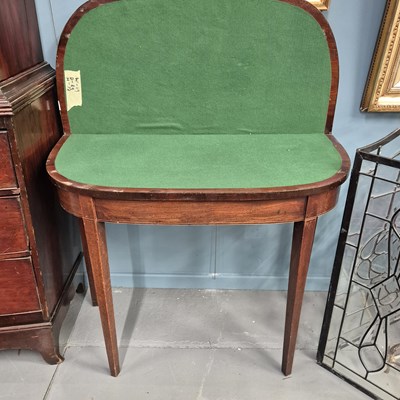 Lot 179a - An antique fold over card table. H 74 W 91 D...