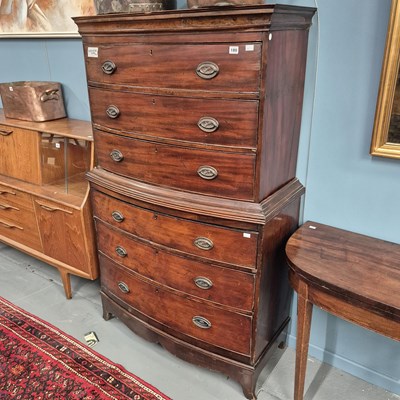 Lot 180 - A small antique mahogany chest on chest. H 163...