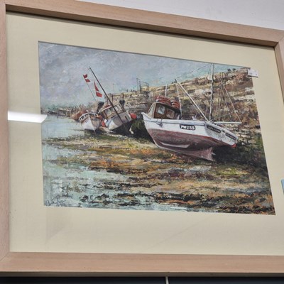 Lot 195 - Anne Fraser, Padstow at low tide, acrylic on...