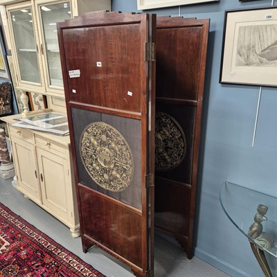 Lot 196 - An oriental three fold screen H 168 W 61cm x 3