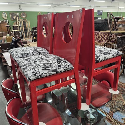 Lot 201 - A set of four retro mid century red painted...