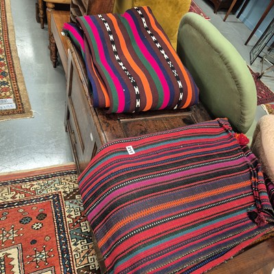 Lot 217 - Two hand-woven flat weave rugs /throws.