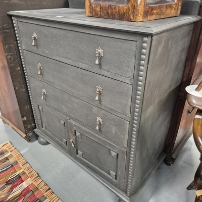 Lot 274 - A vintage chalk-painted chest of three drawers...