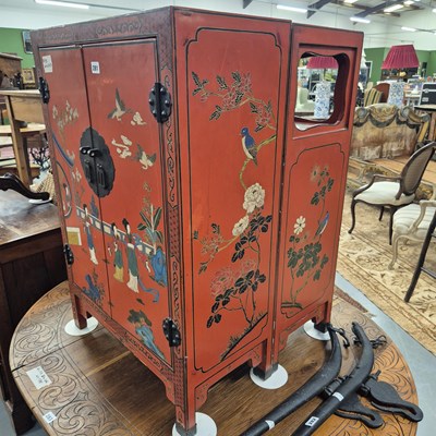 Lot 281 - Two oriental lacquer decorated side cabinets....