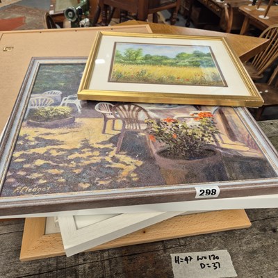 Lot 298 - An oil painting of a sunny patio and two others.