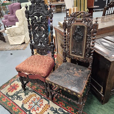 Lot 335 - Two pairs of French carved high back side...